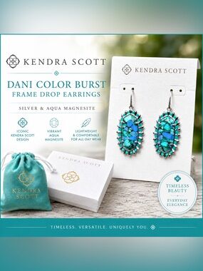 Kendra Scott Dani Color Burst Earrings Aqua Magnesite-Retired/HTF Collector Fav